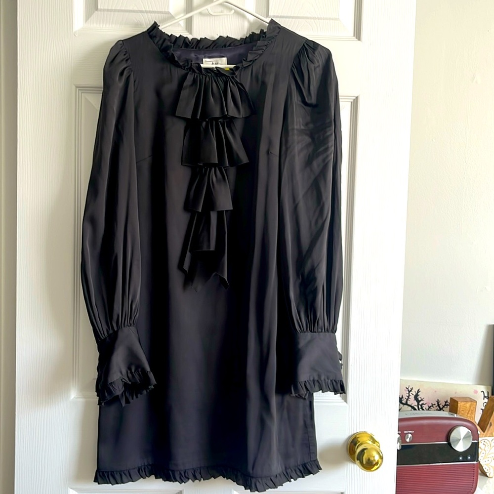 Milly black silk  dress with small ruffle details in silk
